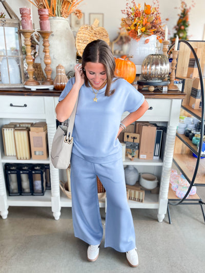 2 PC. Blue Scuba Pant Set