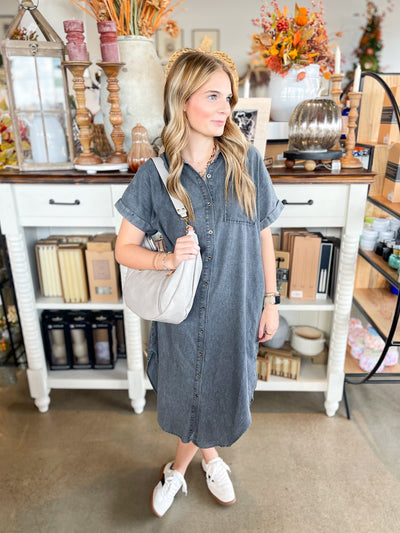 Charcoal Denim Midi Dress