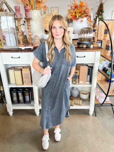 Charcoal Denim Midi Dress