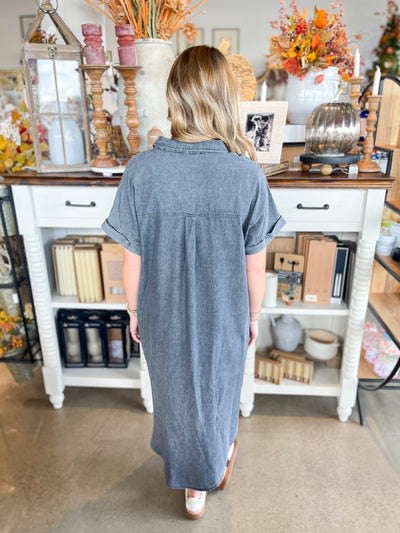 Charcoal Denim Midi Dress