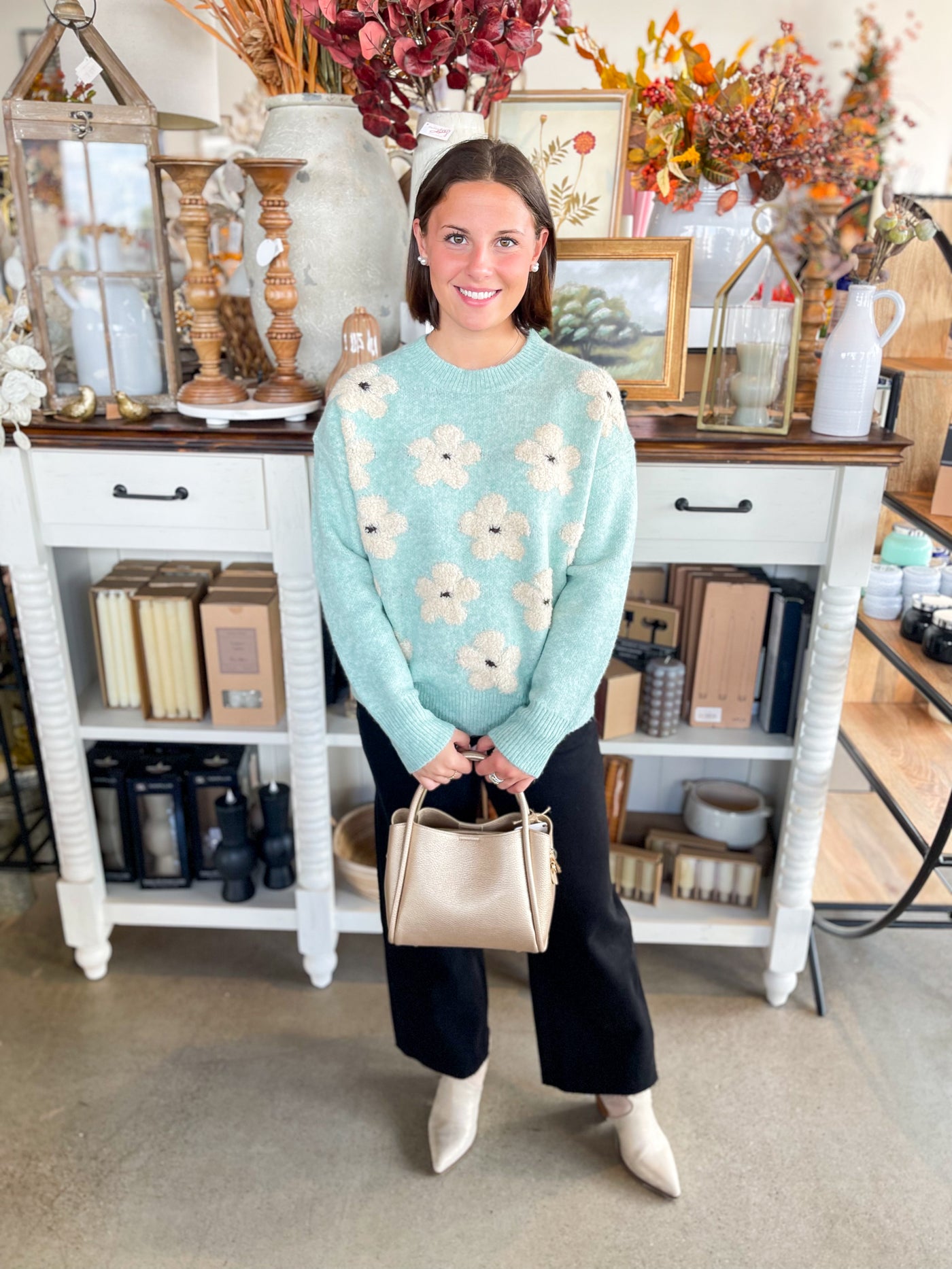 Blue Floral Crewneck Sweater