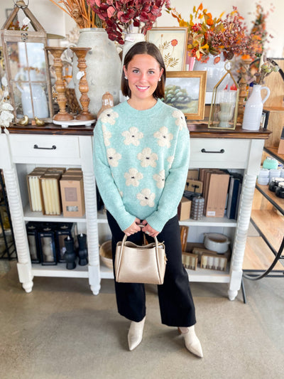 Blue Floral Crewneck Sweater
