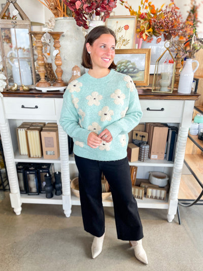 Blue Floral Crewneck Sweater