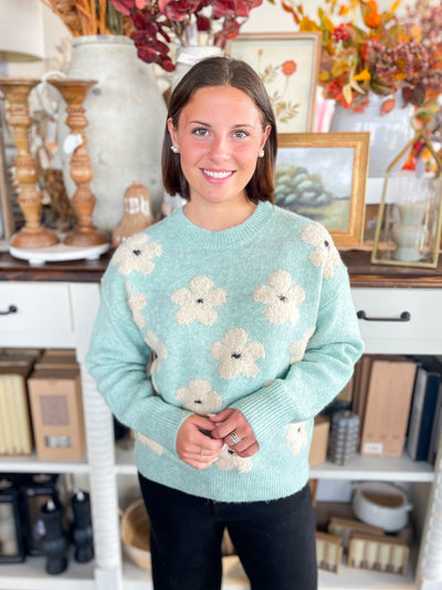 Blue Floral Crewneck Sweater