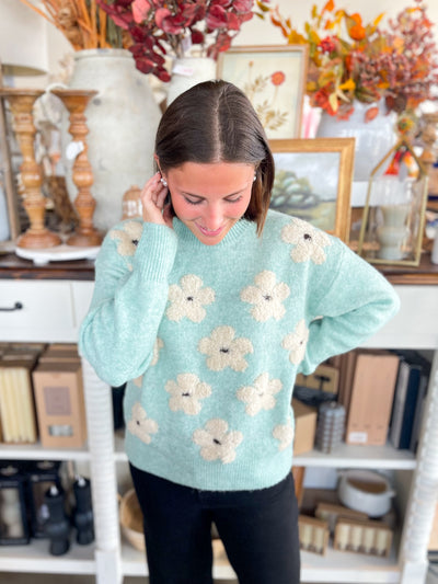 Blue Floral Crewneck Sweater