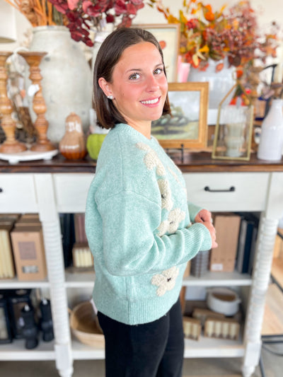 Blue Floral Crewneck Sweater
