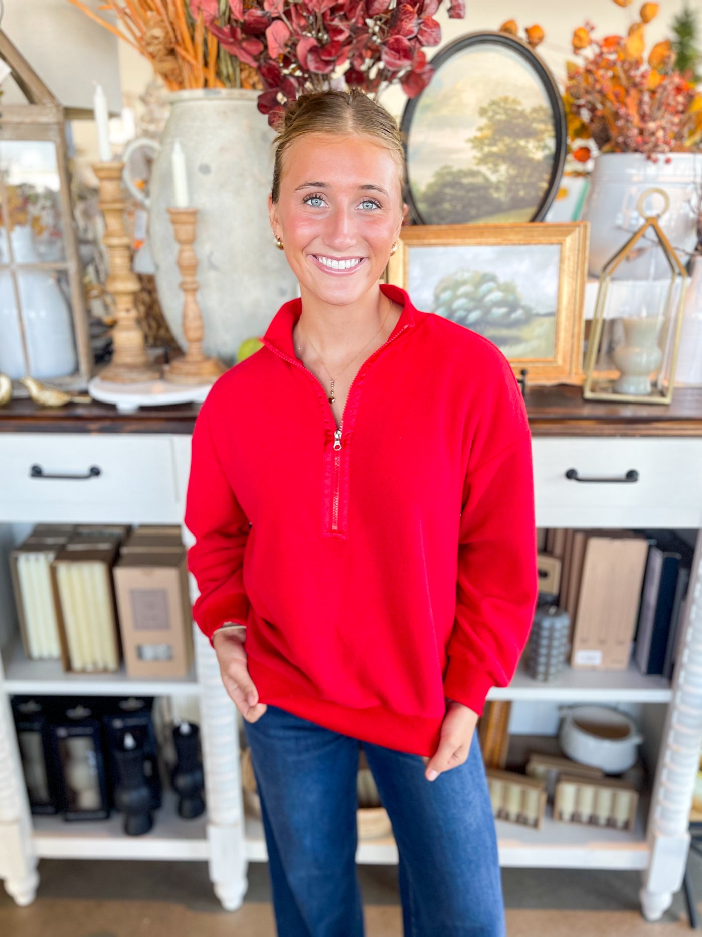 Jodifl Red Half Zip Brook Top