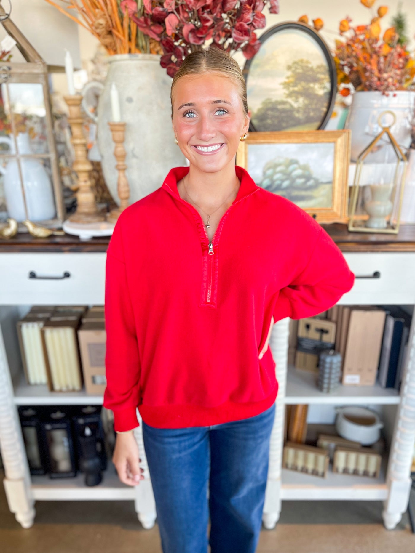 Jodifl Red Half Zip Brook Top