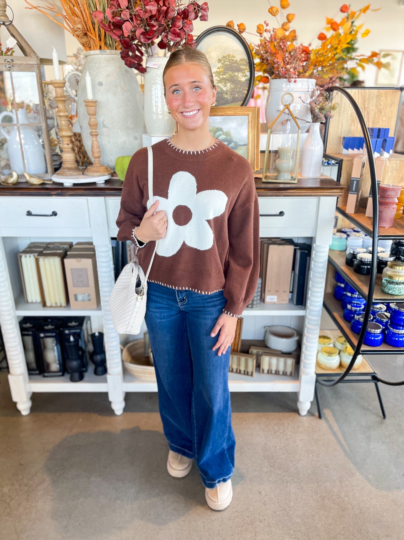 Jodifl Brown Flower Sweater