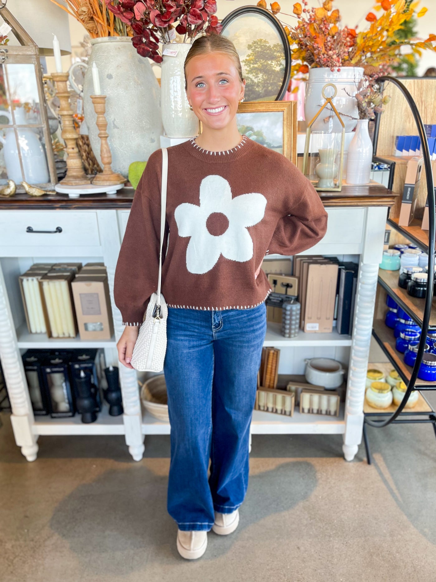 Jodifl Brown Flower Sweater
