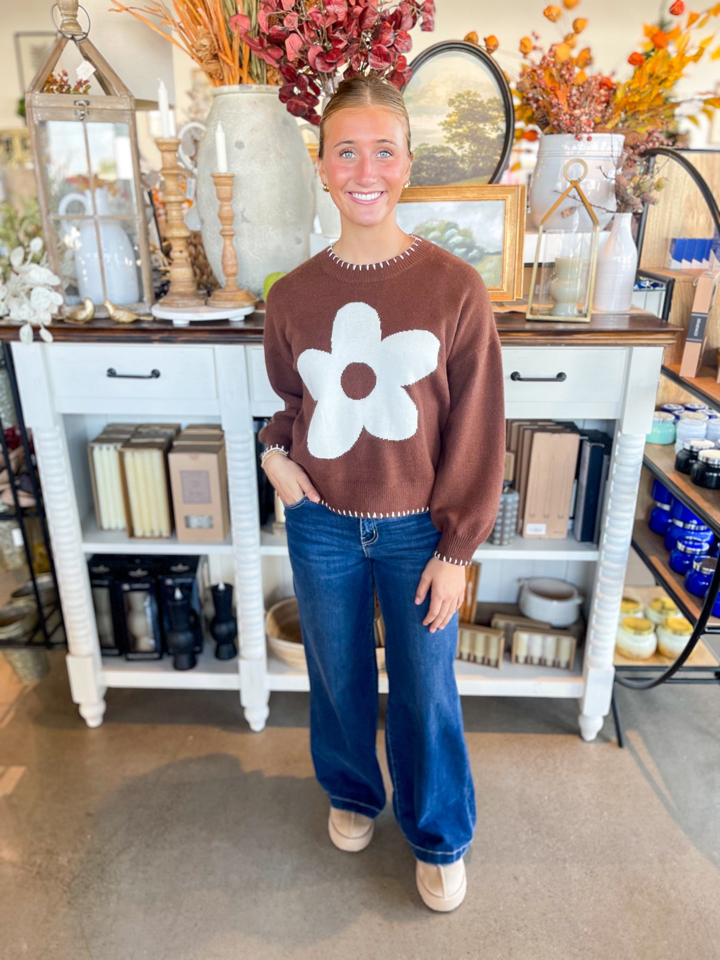 Jodifl Brown Flower Sweater