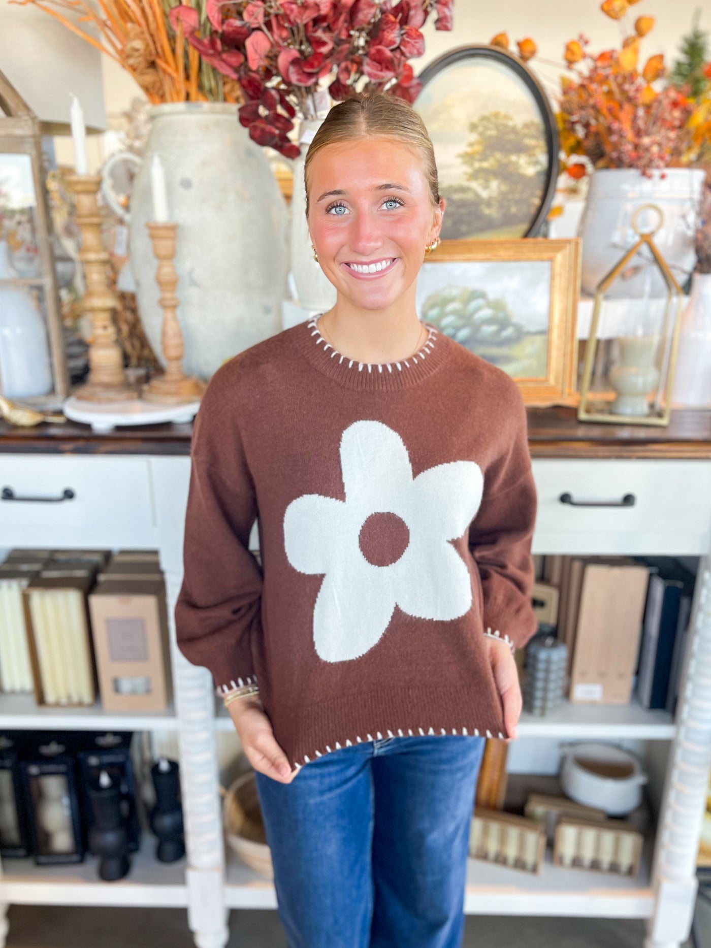 Jodifl Brown Flower Sweater