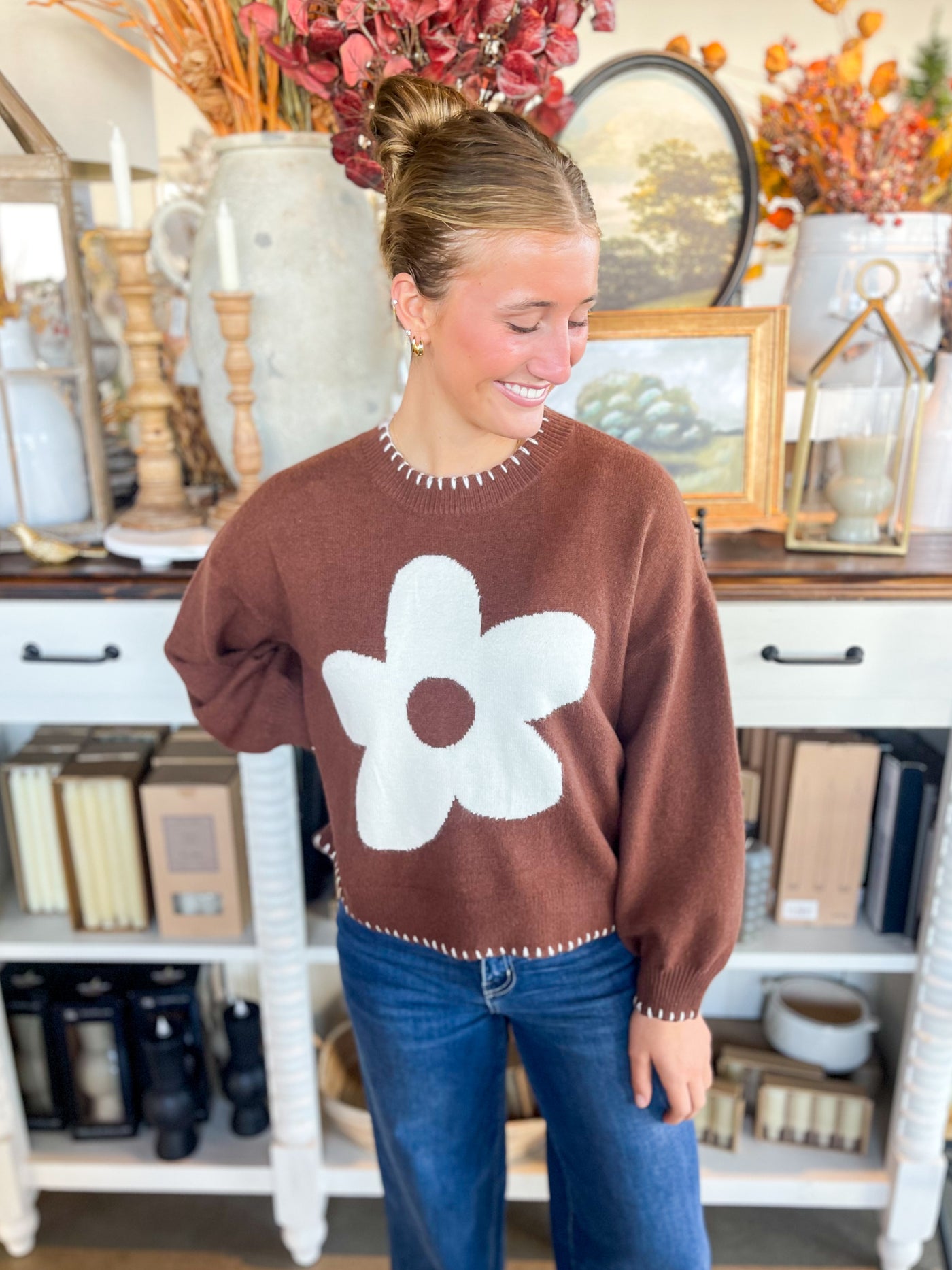 Jodifl Brown Flower Sweater
