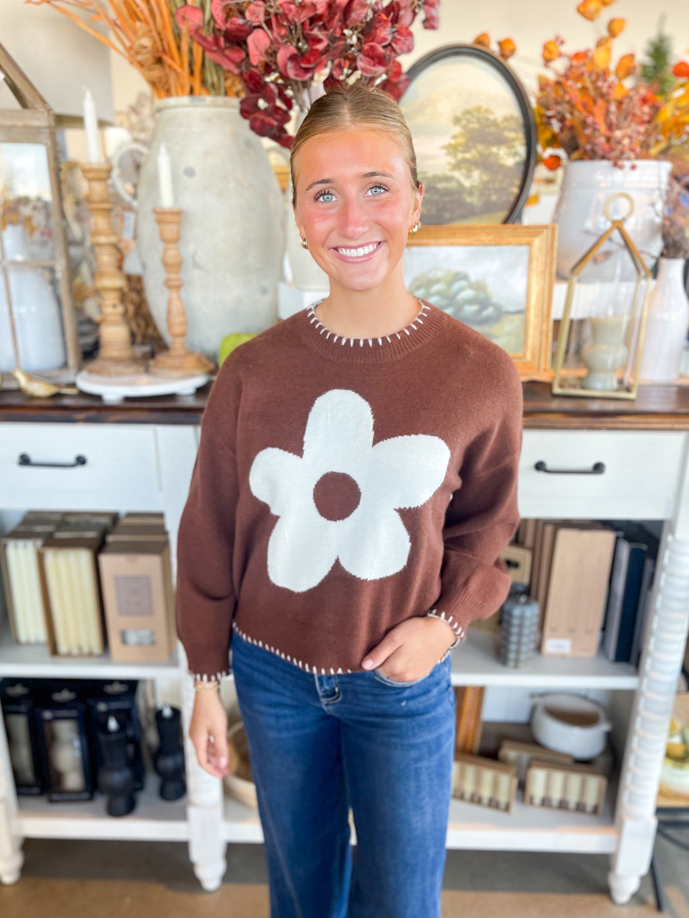 Jodifl Brown Flower Sweater