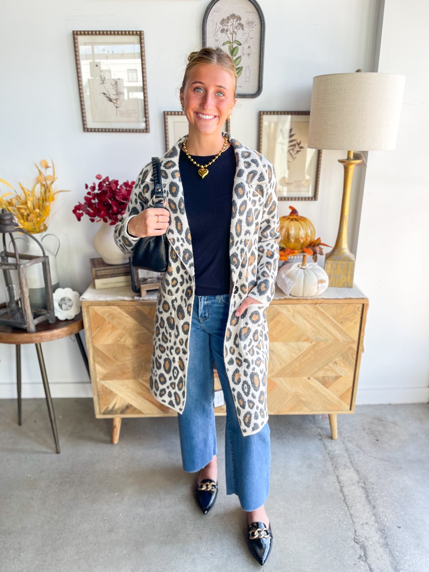 Leopard Notch Lapel Coatigan