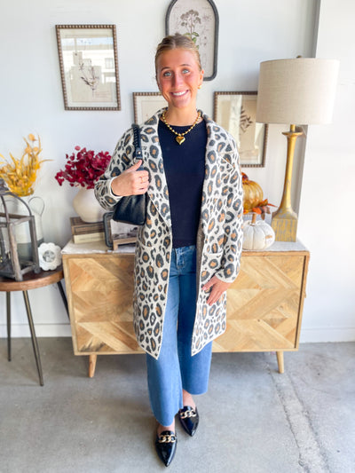 Leopard Notch Lapel Coatigan