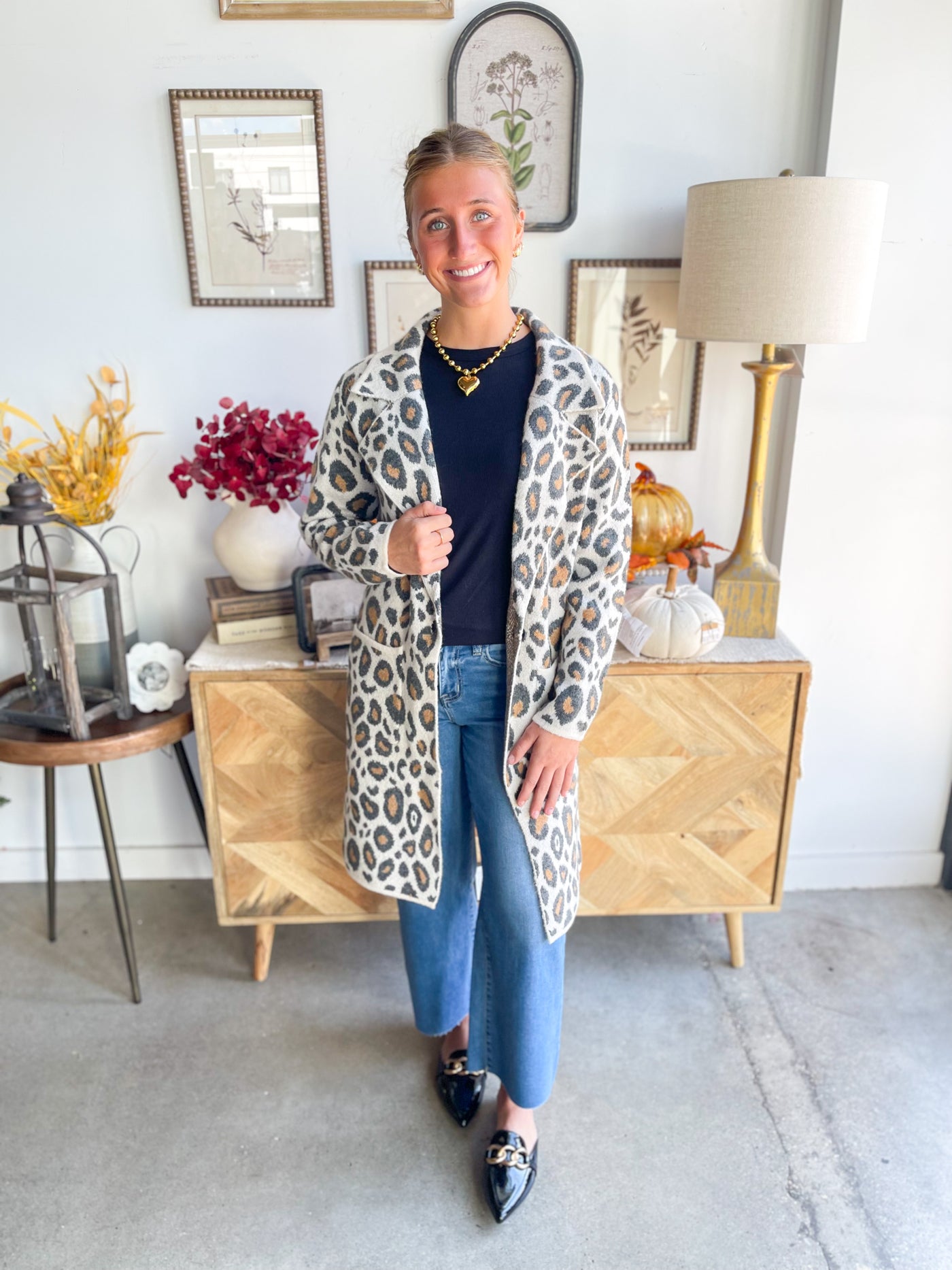 Leopard Notch Lapel Coatigan