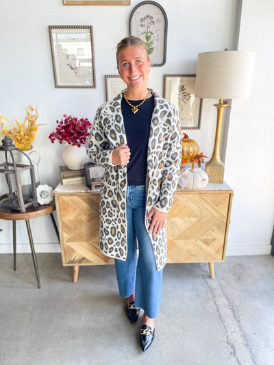 Leopard Notch Lapel Coatigan