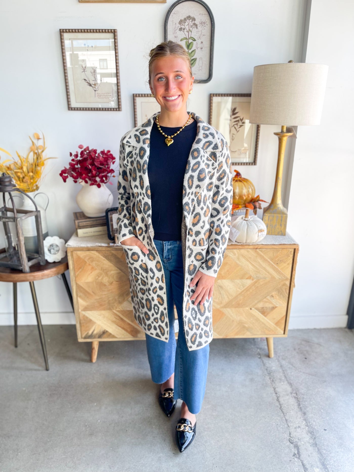 Leopard Notch Lapel Coatigan