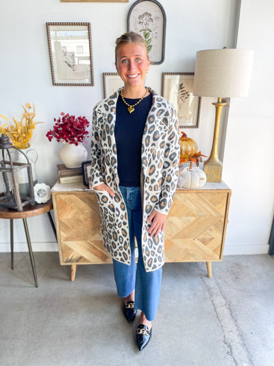 Leopard Notch Lapel Coatigan