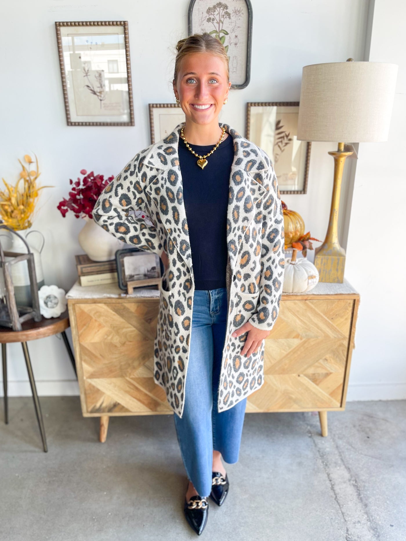 Leopard Notch Lapel Coatigan