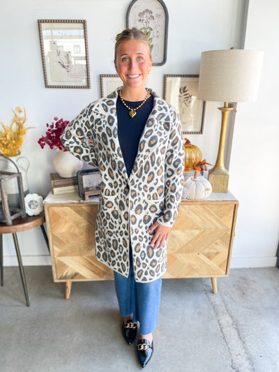 Leopard Notch Lapel Coatigan