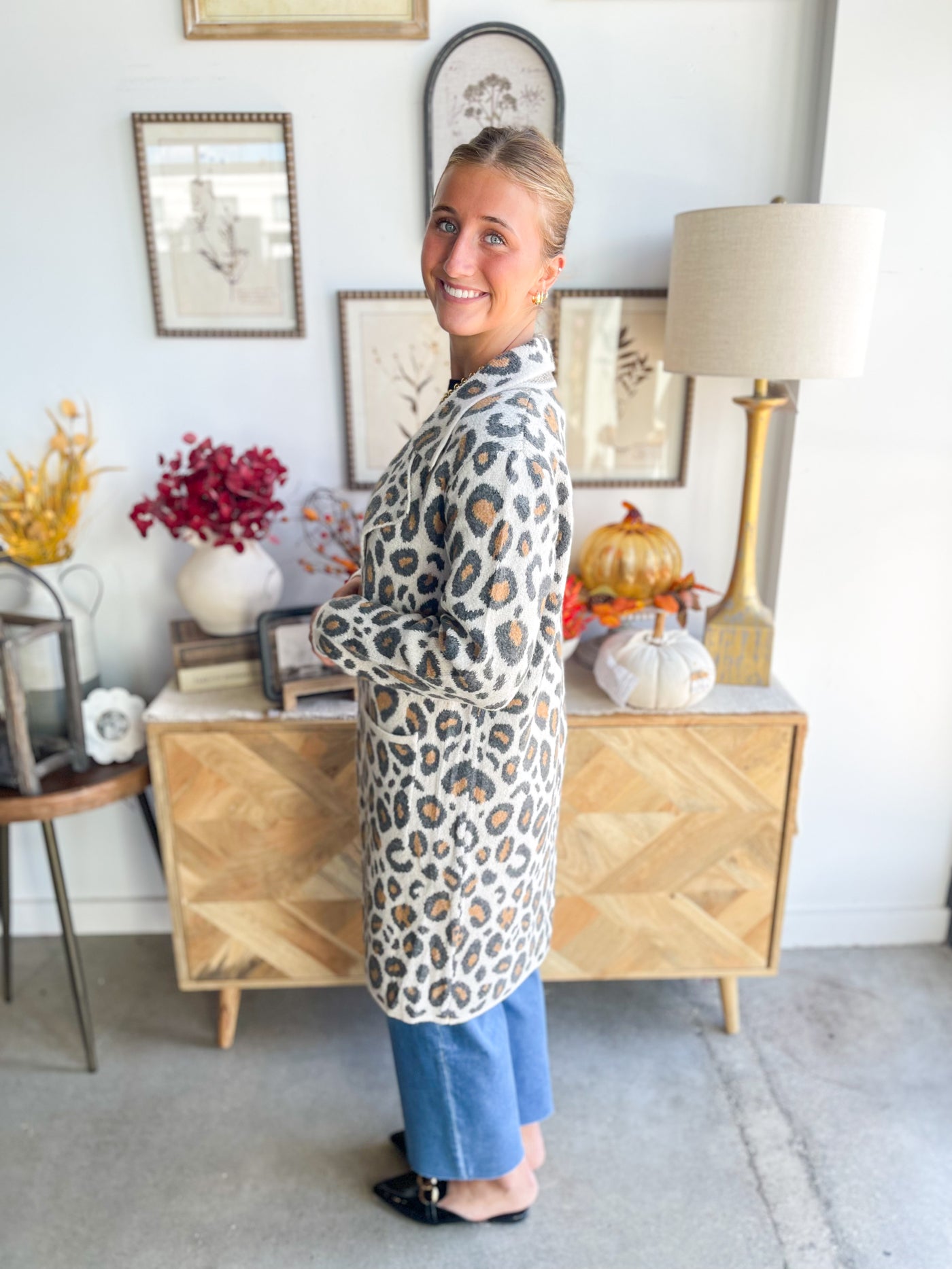 Leopard Notch Lapel Coatigan