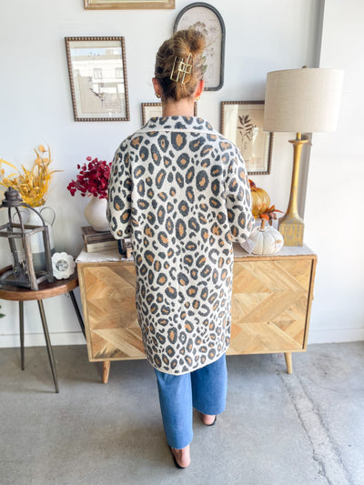 Leopard Notch Lapel Coatigan