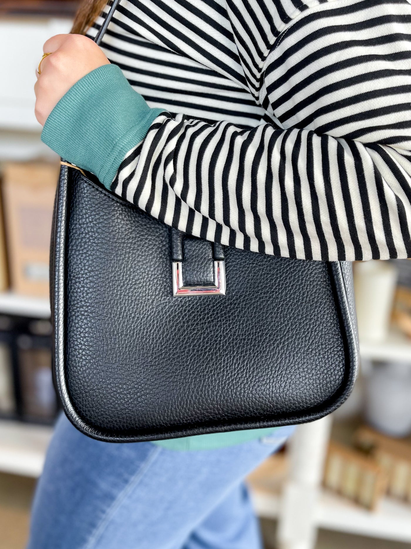 Gemma Black Buckle Detail Crossbody Bag