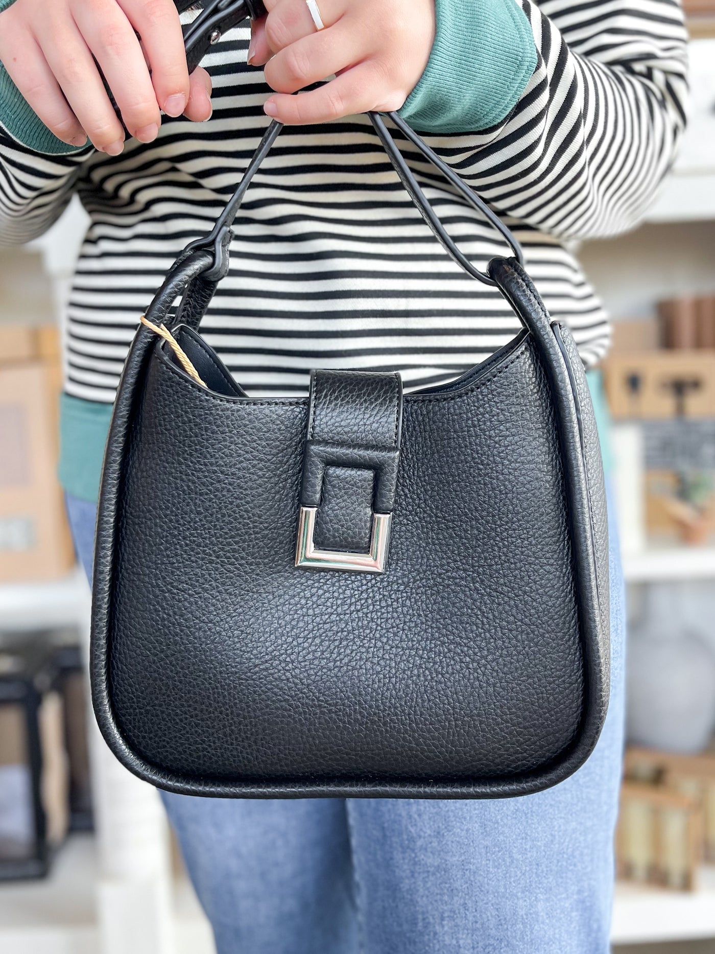Gemma Black Buckle Detail Crossbody Bag
