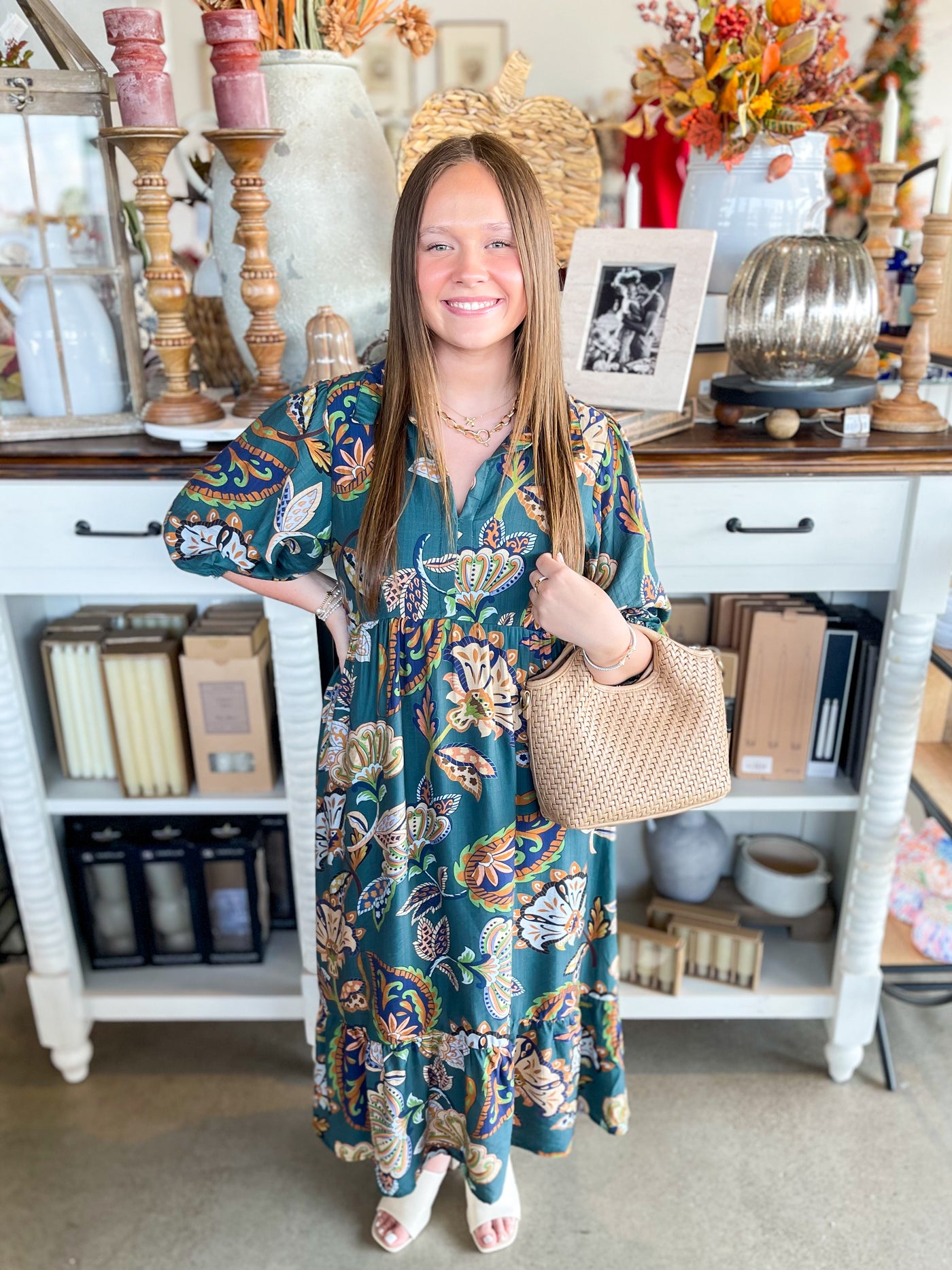 Umgee Teal Lyra Midi Dress