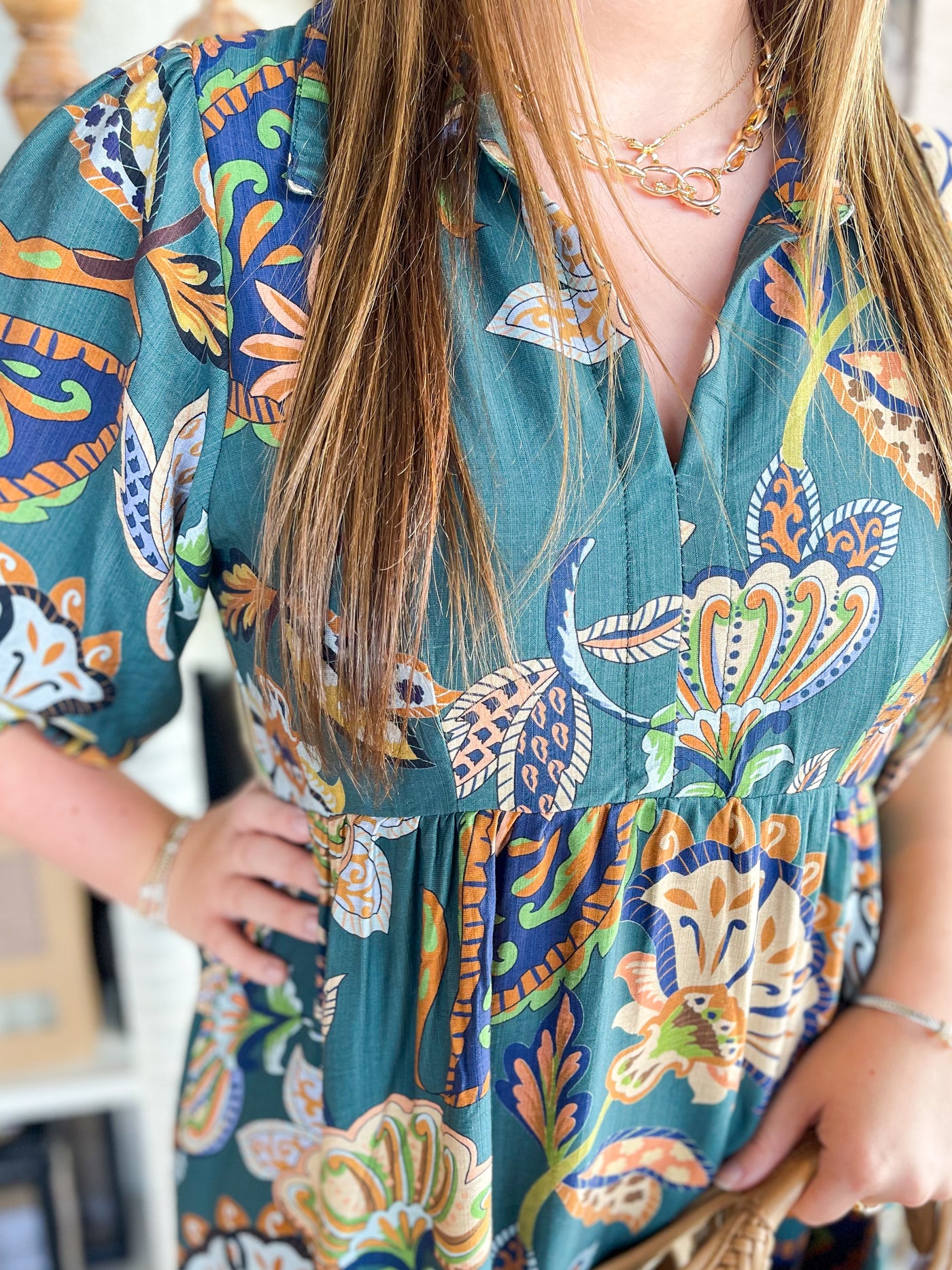 Umgee Teal Lyra Midi Dress