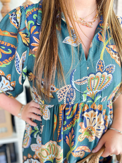 Umgee Teal Lyra Midi Dress