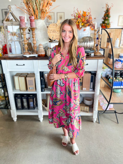 Umgee Pink Lyra Midi Dress