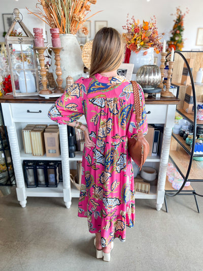 Umgee Pink Lyra Midi Dress