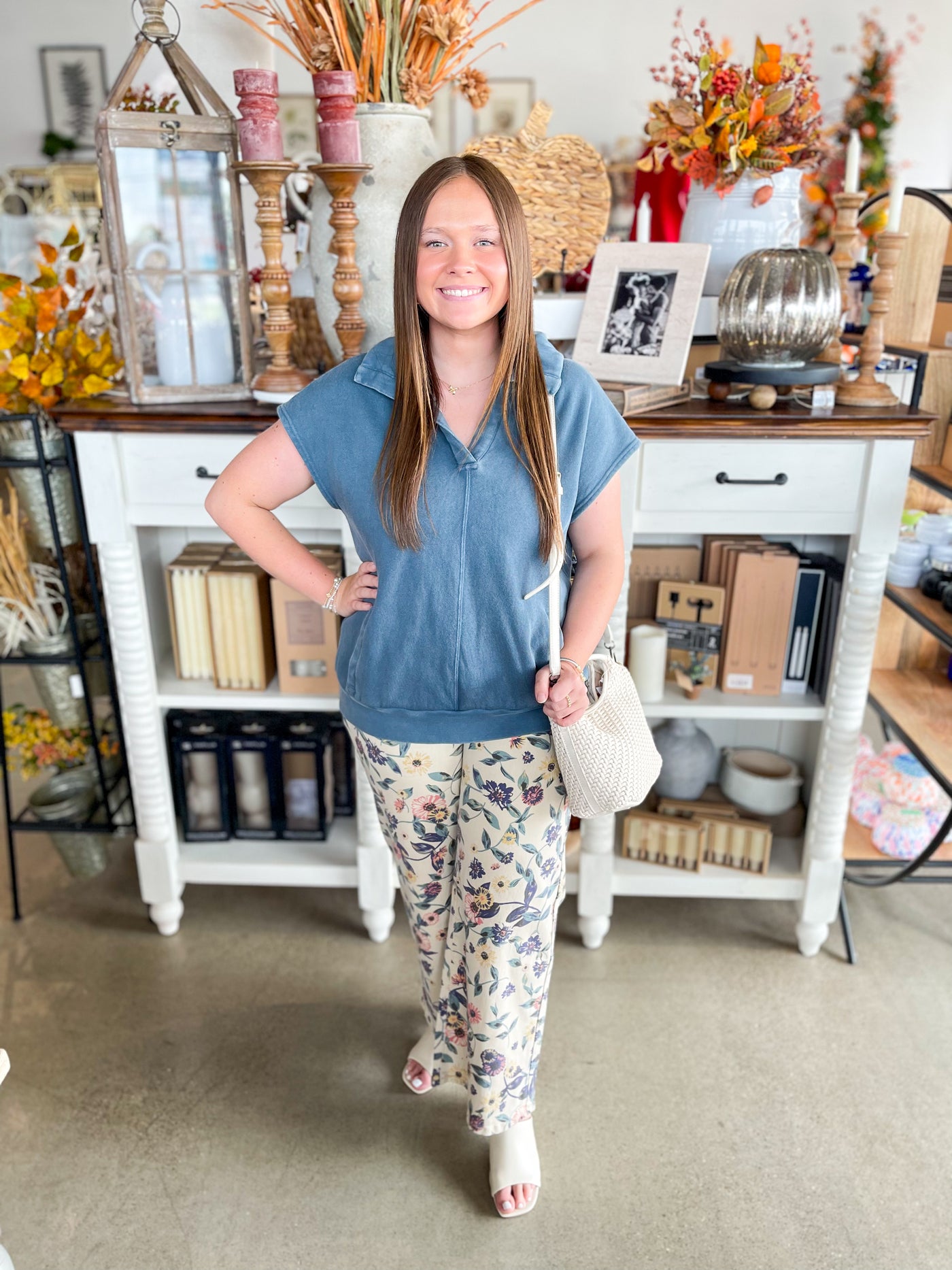 Easel Light Khaki Floral Print Pants
