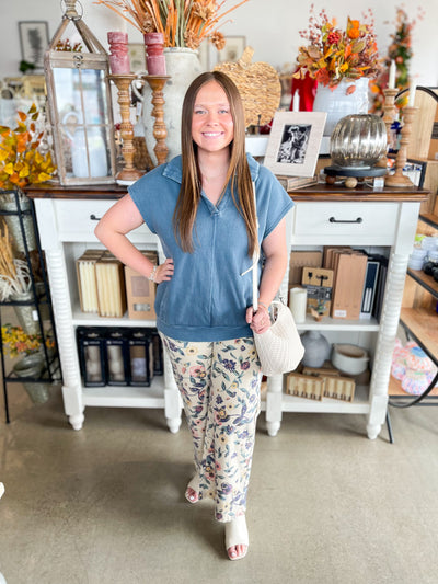 Easel Light Khaki Floral Print Pants