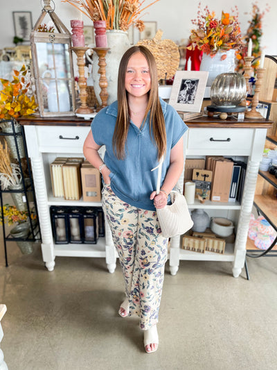 Easel Light Khaki Floral Print Pants