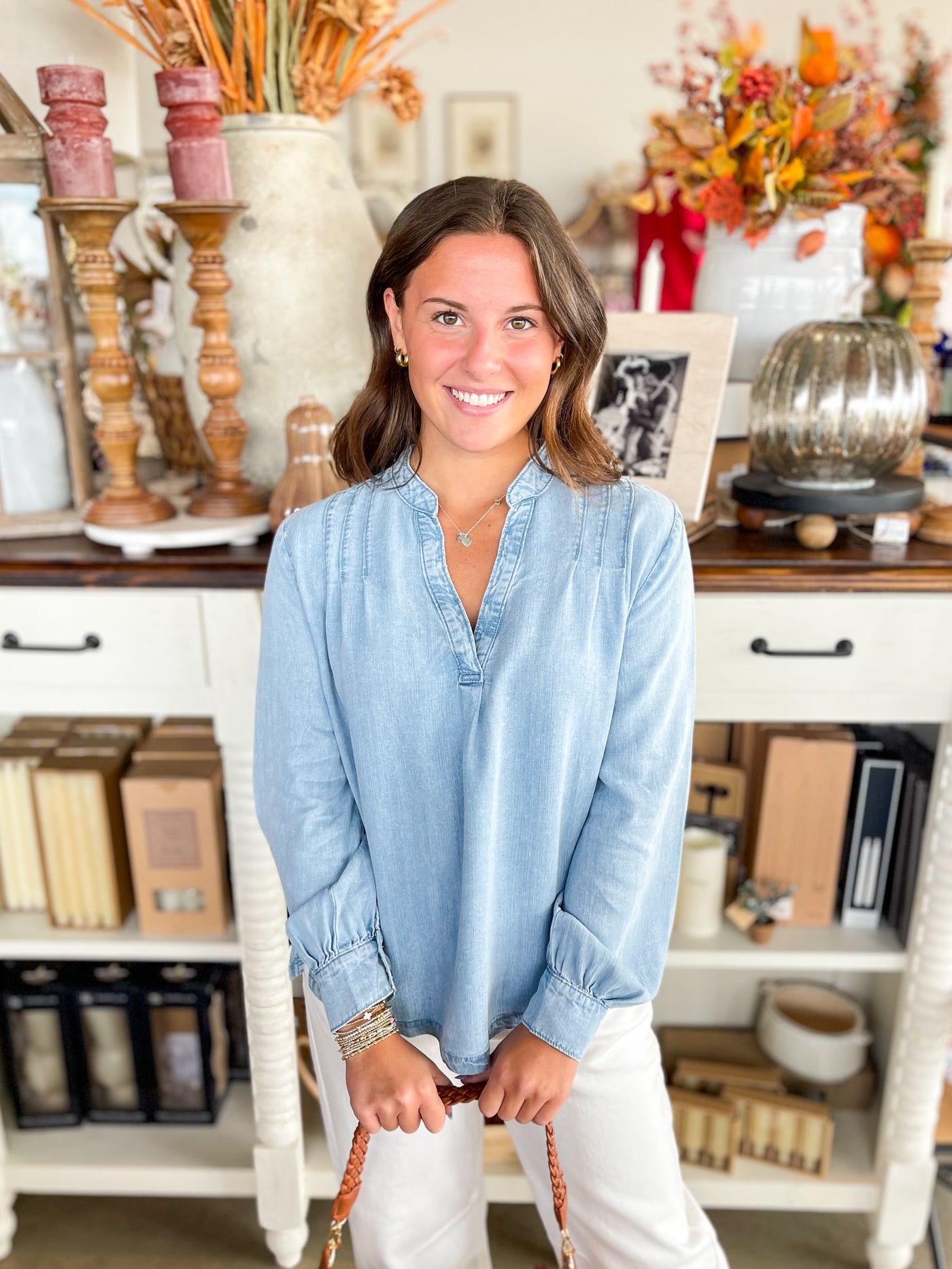 Chambray V-Neck Kerri Top