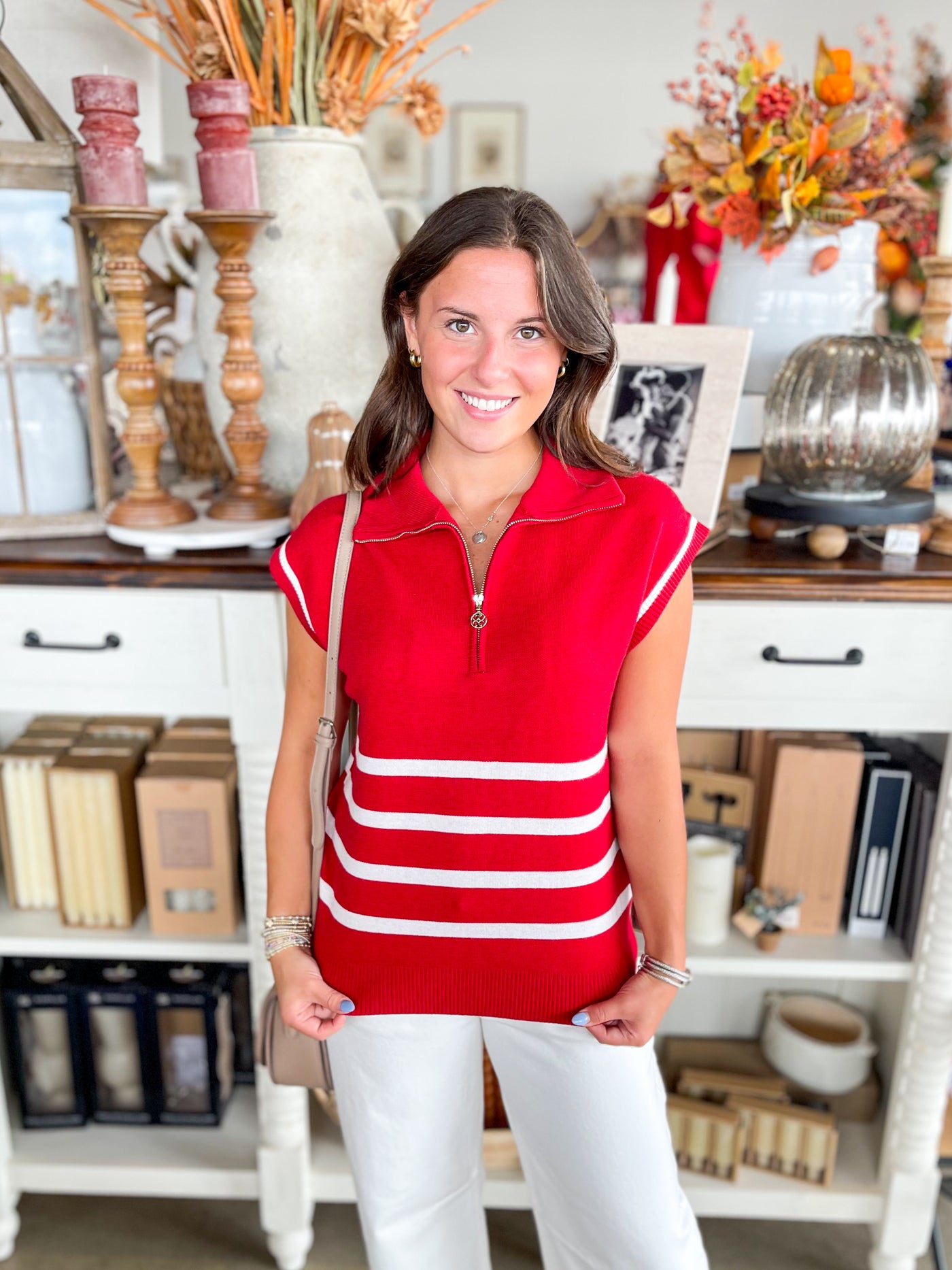 Celia Red & White Sweater Top