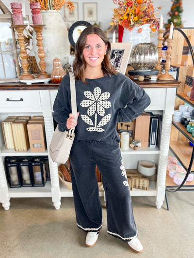 Umgee Charcoal Daisy Top Pant Set