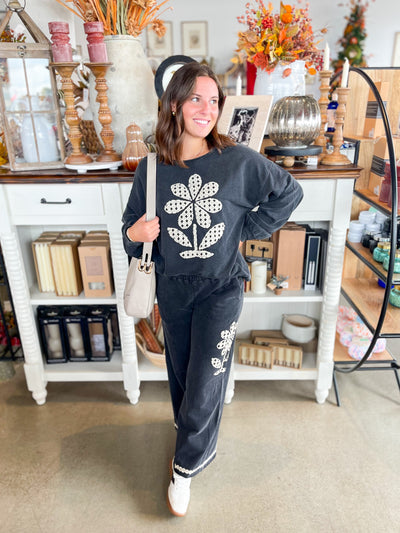 Umgee Charcoal Daisy Top Pant Set