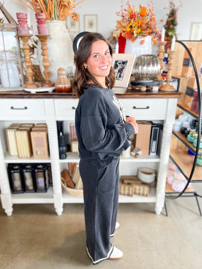 Umgee Charcoal Daisy Top Pant Set