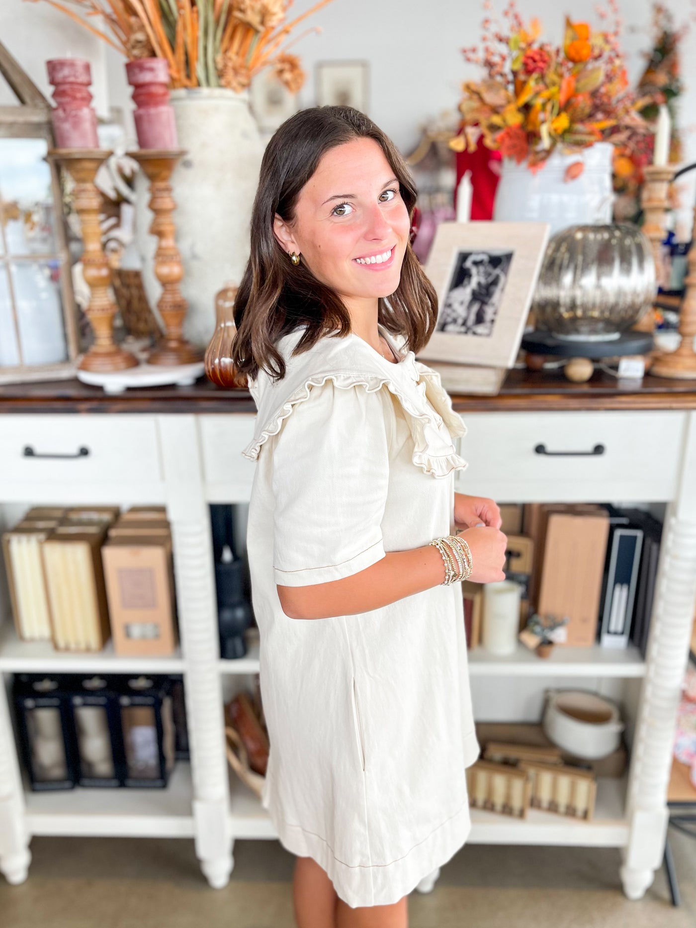 Oatmeal Ruffle Collar Stella Dress