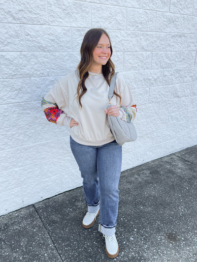 Oatmeal Print Sleeve Kassady Top