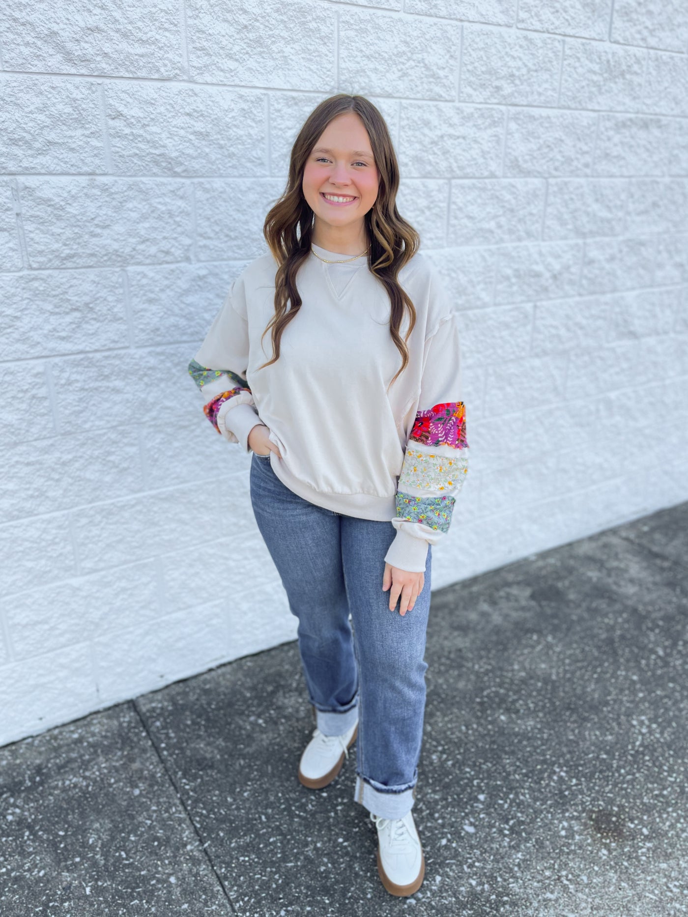 Oatmeal Print Sleeve Kassady Top
