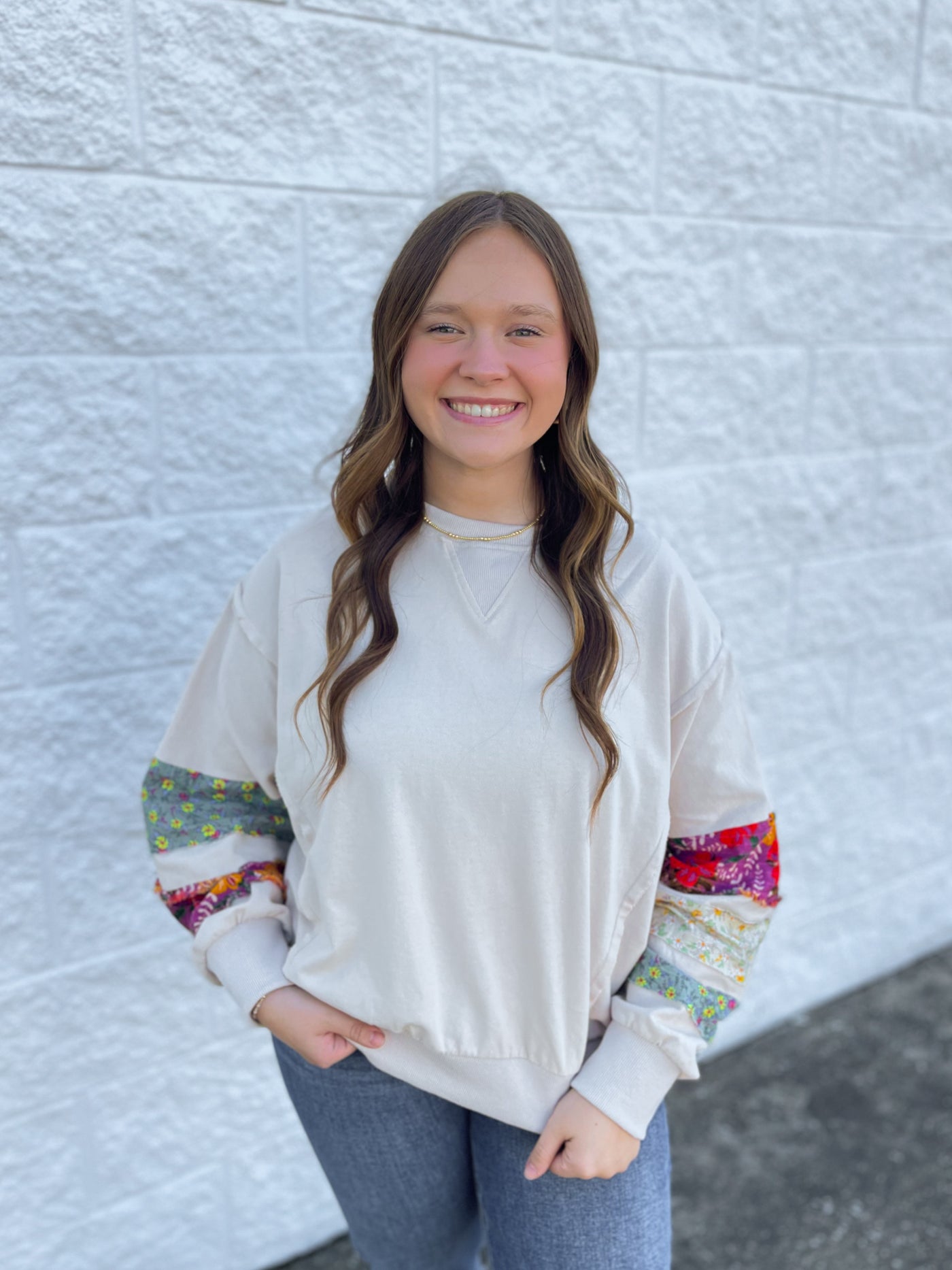 Oatmeal Print Sleeve Kassady Top