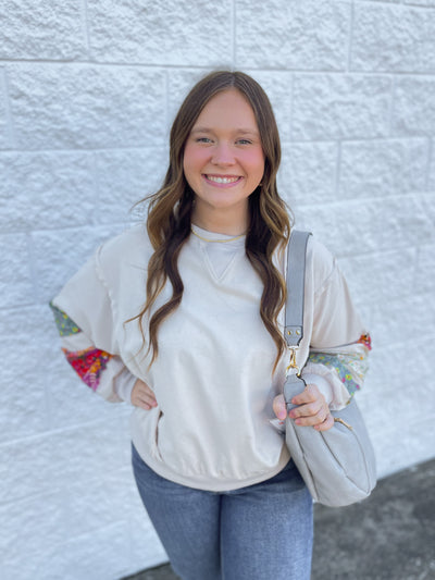 Oatmeal Print Sleeve Kassady Top