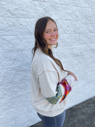 Oatmeal Print Sleeve Kassady Top