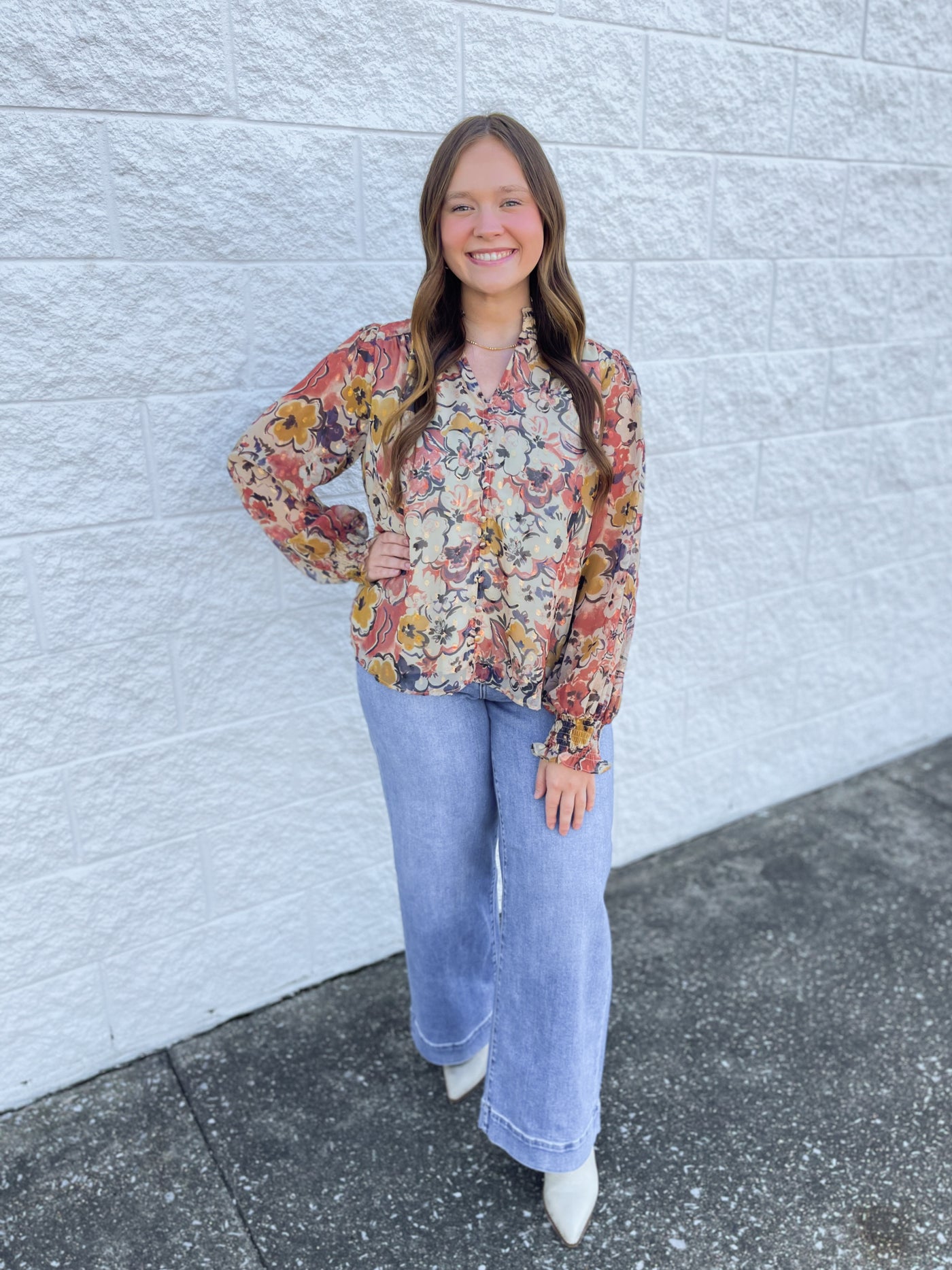 Beige Combo Floral Top